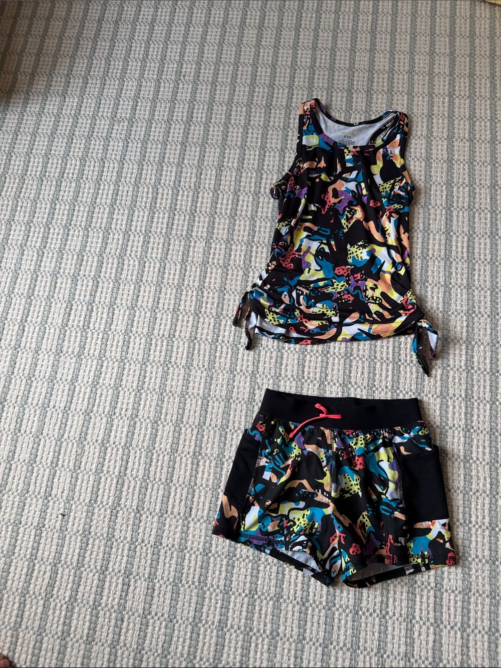 tek gear Black Multicolor Girls' Matching Tank Top & Shorts Set